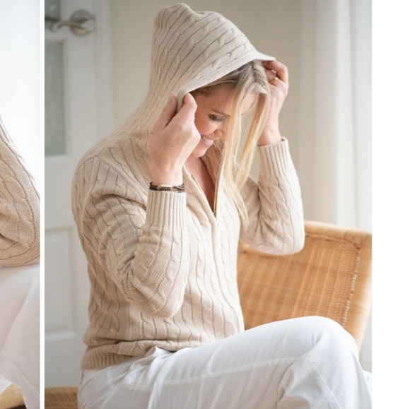 Burgess “The Jillian” Cashmere-Cotton Cable-Knit Zip-Up Hoodie — Women’s Size M - Picture 2 of 11